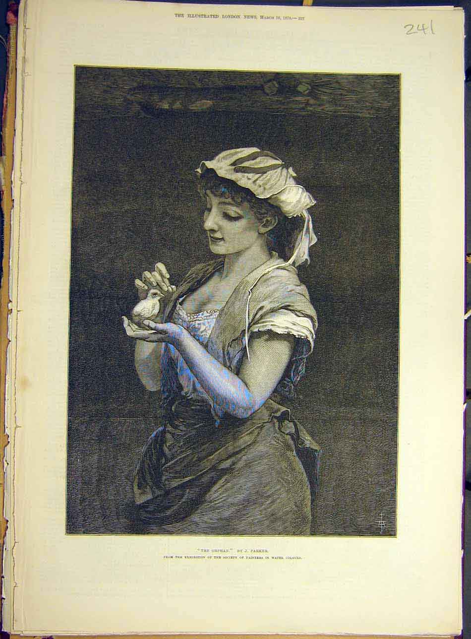 Original Old Antique Print 1878 Orphan Parker Chick Bird Lady Girl Fine Art 19th
