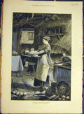 Old Antique Print 1879 Seasonable-Cheer Bromley Christmas Dinner Kitchen 19th