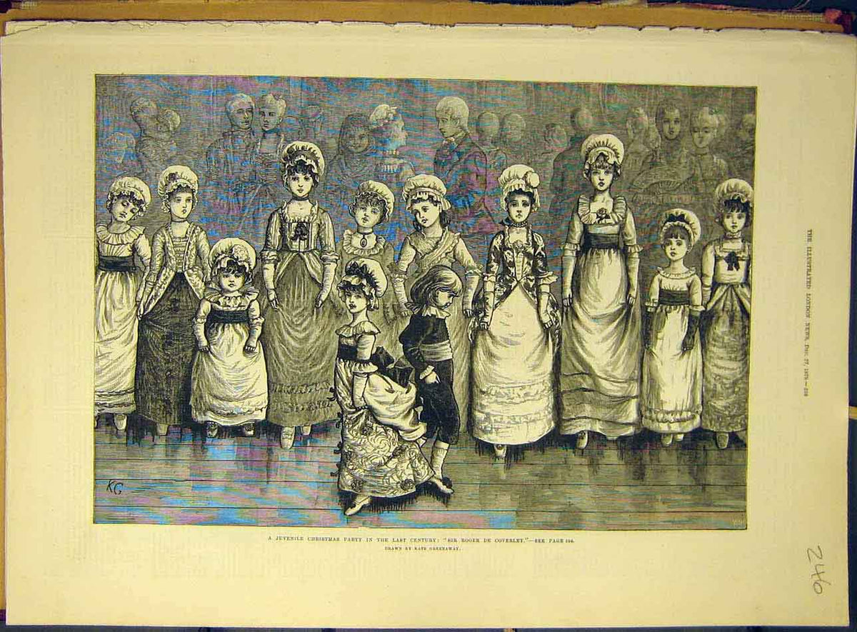 Original Old Antique Print 1879 Juvenile Christmas De-Coverley Greenaway 19th