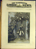 Original Old Antique Print 1881 Not-Tall-Enough Hopkins Girl Child Door-Knocker