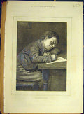 Original Old Antique Print 1874 Valentine Hunt Boy Romantic Letter Art Victorian