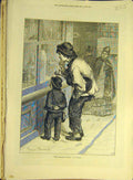Original Old Antique Print 1876 Plesures-Hope Huard Violin Boy Shop-Window 19th