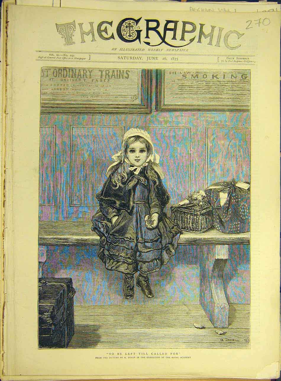 Original Old Antique Print 1875 Child Left-Called-For Dixon Waiting Station 19th