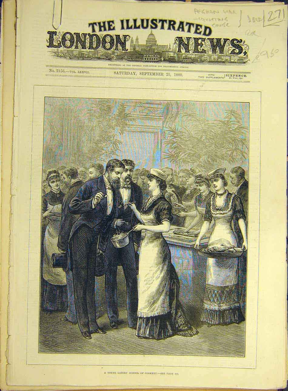 Original Old Antique Print 1880 Young-Ladies School Cookery Fine Art Victorian