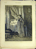 Original Old Antique Print 1875 Anxious-Mother Children Bed-Room Fine Art 19th