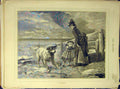 Original Old Antique Print 1875 Shower Wet-Dog Child Lady Beach Fine Art 19th