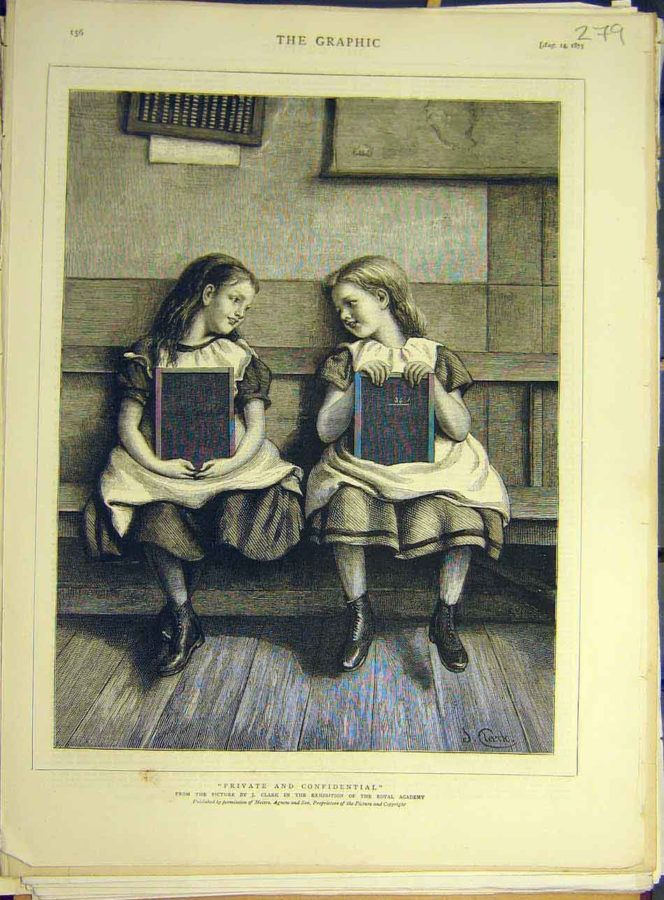 Original Old Antique Print 1875 Private Confidential Clark Girls Children 19th