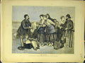 Original Old Antique Print 1871 Pedlar Marsh Selling Wares Ladies Fine Art 19th