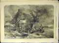Original Old Antique Print 1859 Christmas Cottage Door Foster Fine Art Victorian
