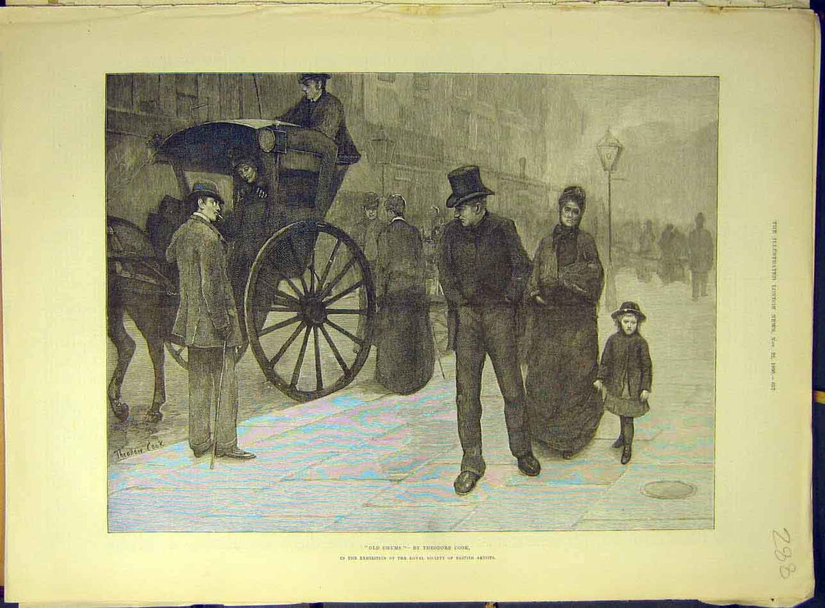 Original Old Antique Print 1890 -Chums Cook Carriage People Street Fine Art 19th