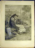 Original Old Antique Print 1893 Market Nail-Shoe -Woman Child Barnes Fine Art