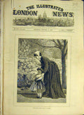 Original Old Antique Print 1876 Morning Walk Wynfield Child Lady 19th