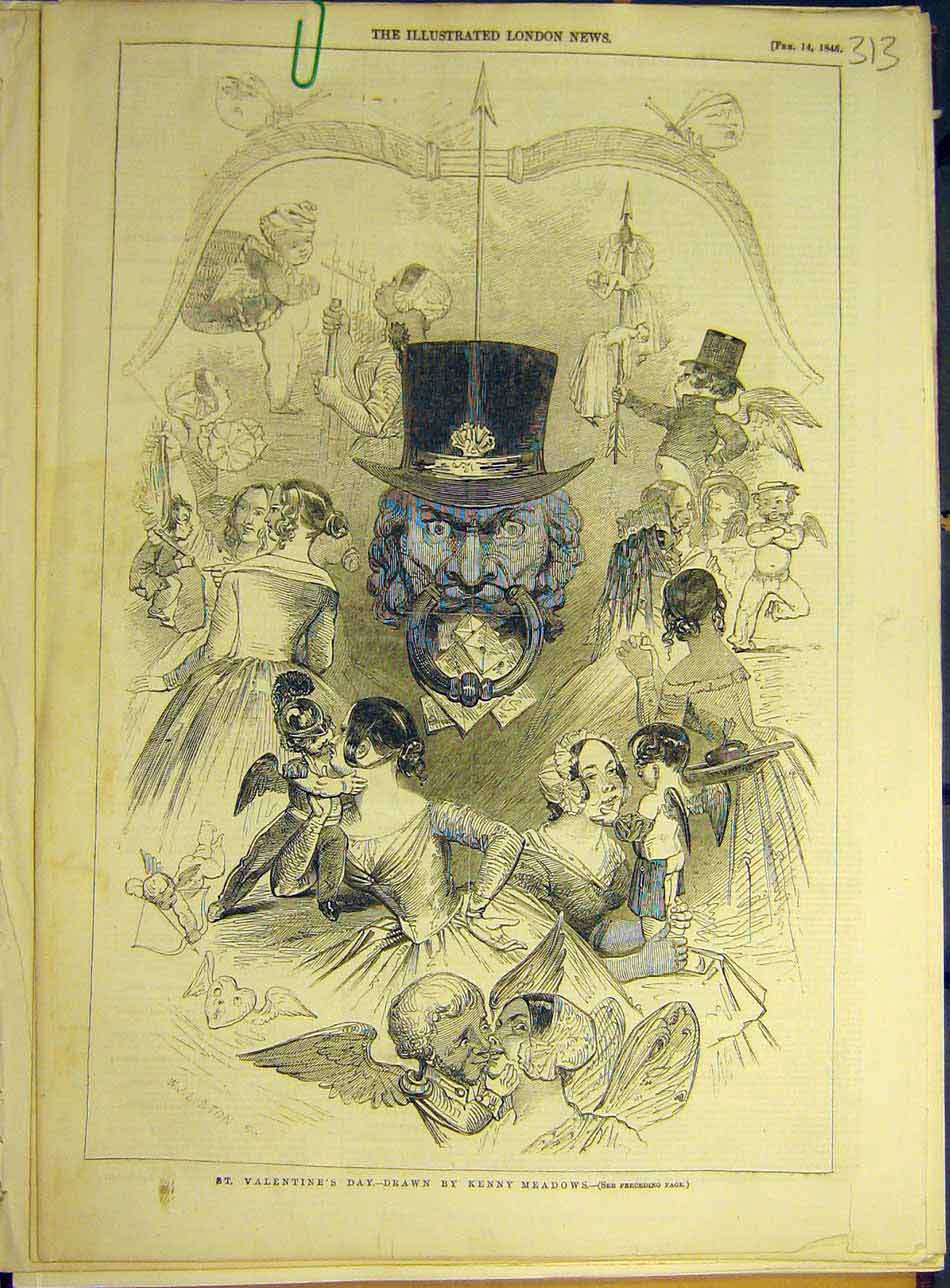 Old Antique Print 1846 St Vakentine'S Day Meadows Sketches Romantic Love 19th