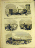 Original Old Antique Print 1847 Caledonian Railway Carlisle Station Viaduct Esk