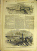 Original Old Antique Print 1846 Railway Drawbridge Arun Telescope-Bridge 19th