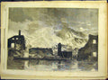 Original Old Antique Print 1857 Fire Camden-Town Station Railway London 19th