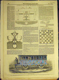 Original Old Antique Print 1845 Railway Locomotive Nickel Valve Train Victorian