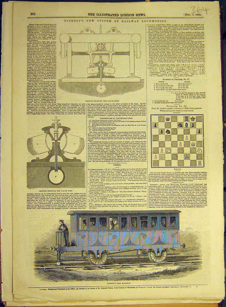 Original Old Antique Print 1845 Railway Locomotive Nickel Valve Train Victorian