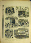 Old Antique Print 1885 Sketches Rustic Surrey Kent Kitchen Inn Shere Shop 19th