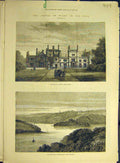 Old Antique Print 1880 Cornwall Prince Wales Tregothnan Castle Fal River 19th