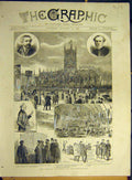 Original Old Antique Print 1887 Church Congress Wolverhampton Drill-Hall 19th