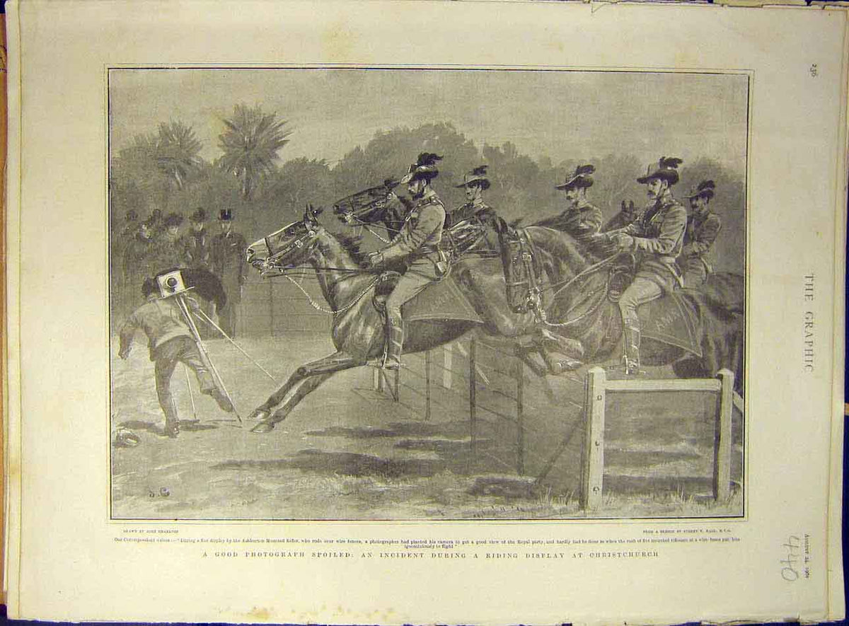 Original Old Antique Print 1901 Christchurch Riding Ashburton Mounted Rifles
