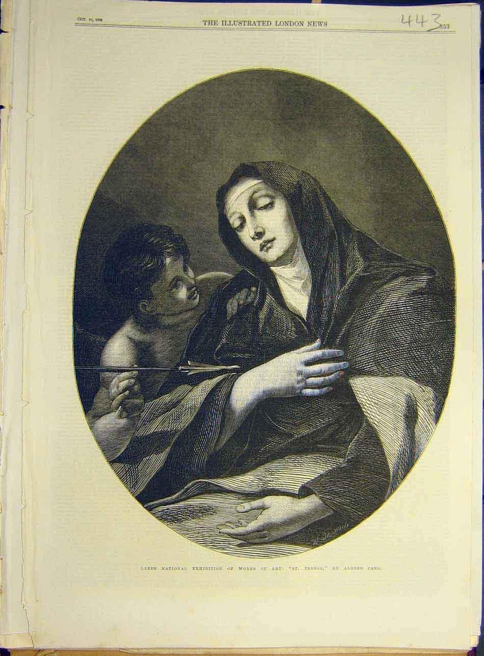 Original Old Antique Print 1868 Leeds Fine Art St. Teresa Alonzo Cano Victorian