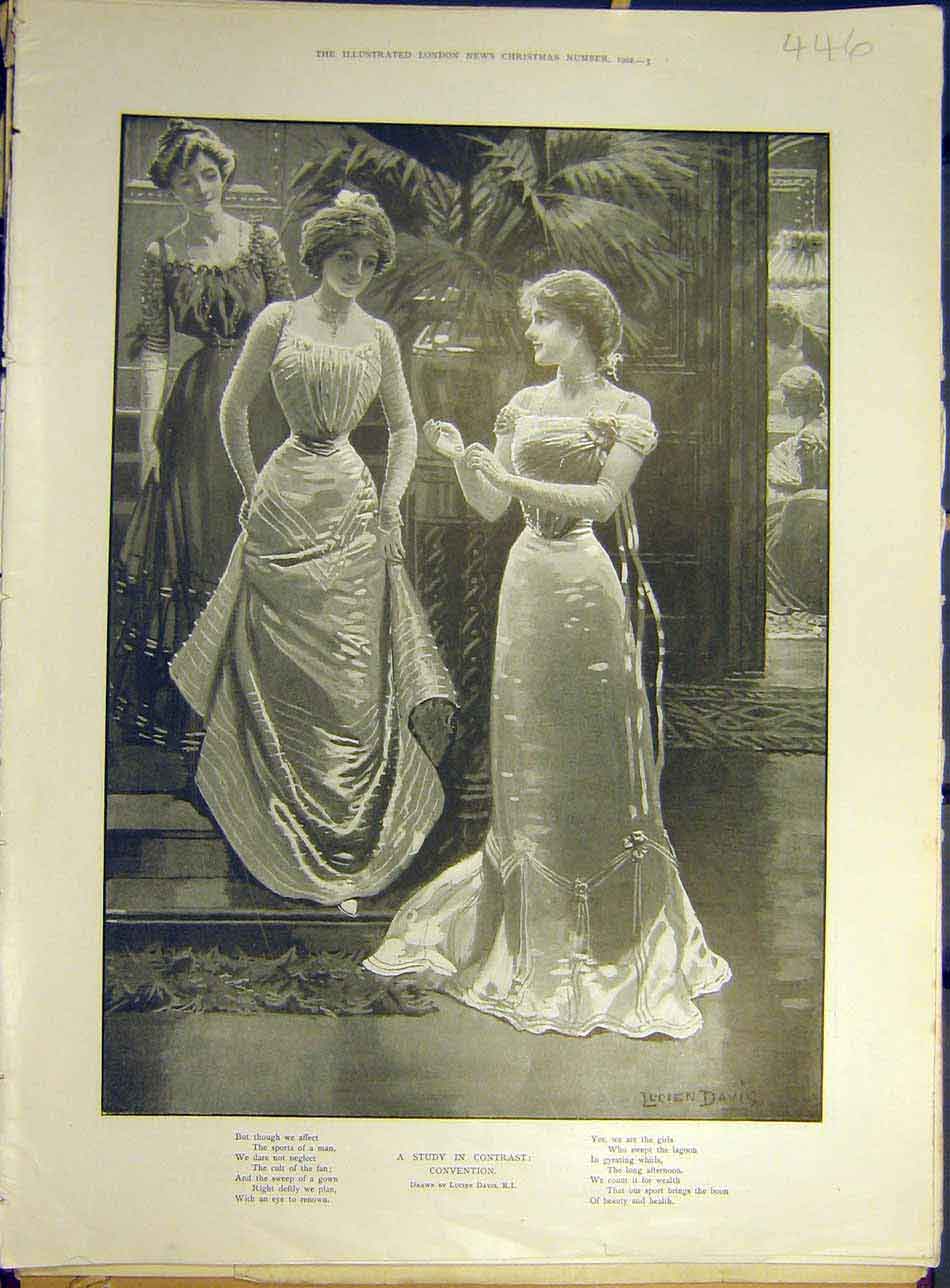Original Old Antique Print 1902 Contrast-Study Convention Davis Fine Art Ladies