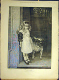 Original Old Antique Print 1893 Cave Canem Storey Fine Art Girl Dog Child 19th