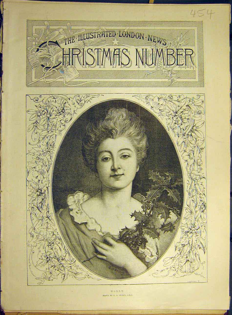 Original Old Antique Print 1893 Holl Portrait Lady Storey Christmas Fine Art