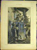 Original Old Antique Print 1874 Tempting Offer Weisz Man Statues Selling Ladies