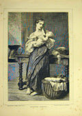 Original Old Antique Print 1871 Infntine Caresses Mother Child Bouguereau 19th