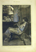 Original Old Antique Print 1874 Flute Player Tadema Music Man Fine Art Victorian