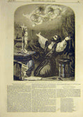 Original Old Antique Print 1857 Ivory-Carver Wehnert Verse Christ Statue 19th