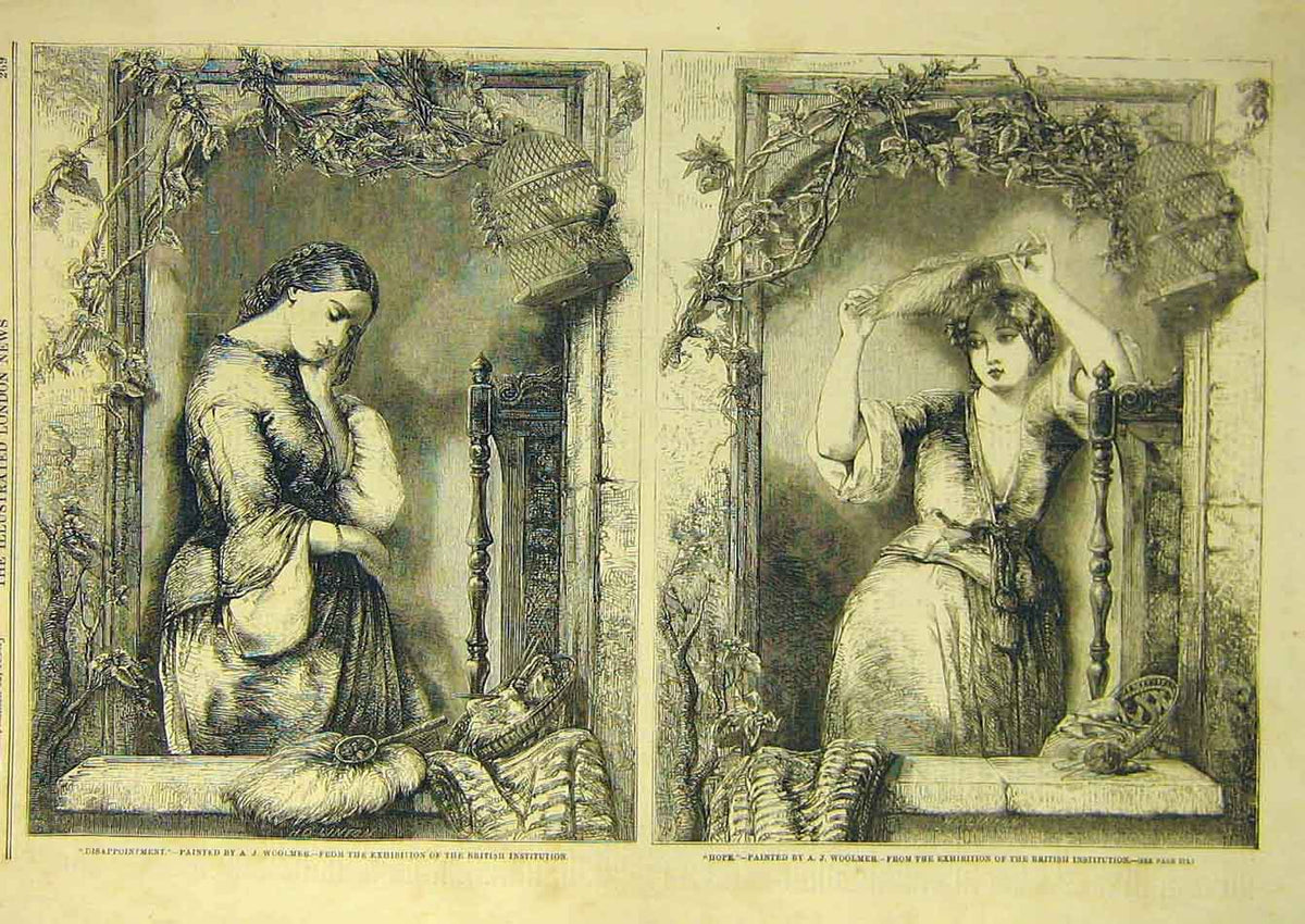 Original Old Antique Print 1858 Disappointment Woolmer Hope Ladies Fine Art 19th