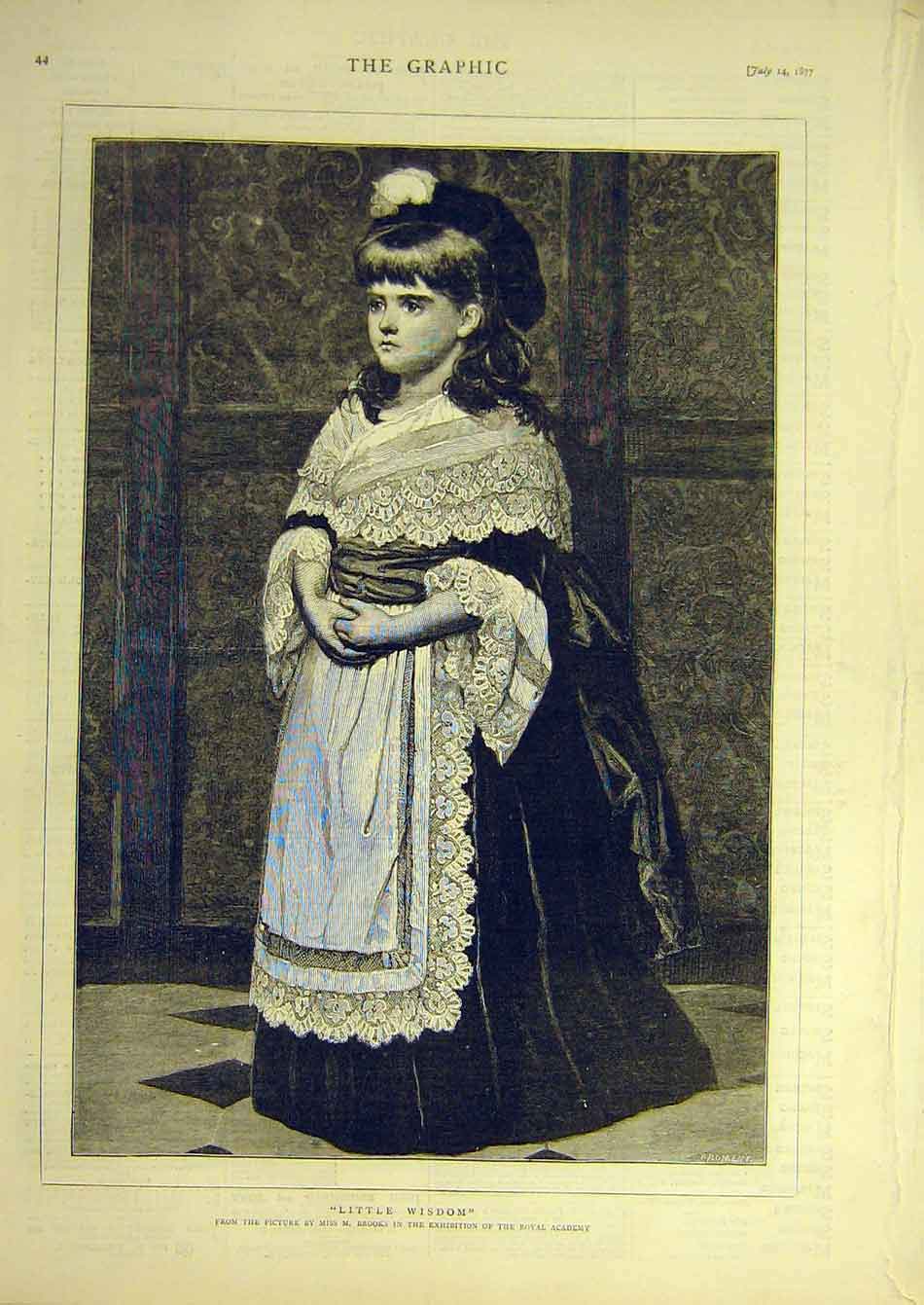 Original Old Antique Print 1877 Little-Wisdom Brooks Child Girl Portrait 19th