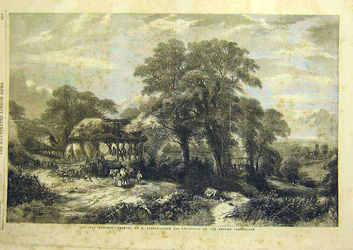 Original Old Antique Print 1858 Hay-Harvest Jutsum Farm Country Hay Fine Art