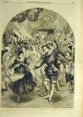 Original Old Antique Print 1859 Christmas Baronial en-Time Gilbert Festival 19th