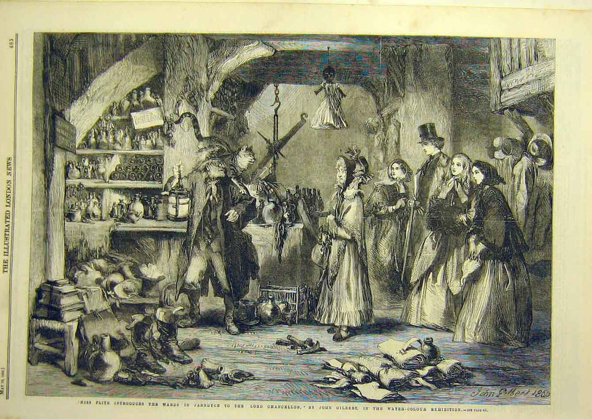 Original Old Antique Print 1860 Flite Wards Jarndyce Lord-Cahncellor Gilbert Art