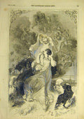Original Old Antique Print 1846 Spring Harvey Lady Goats Cupid Angels Victorian