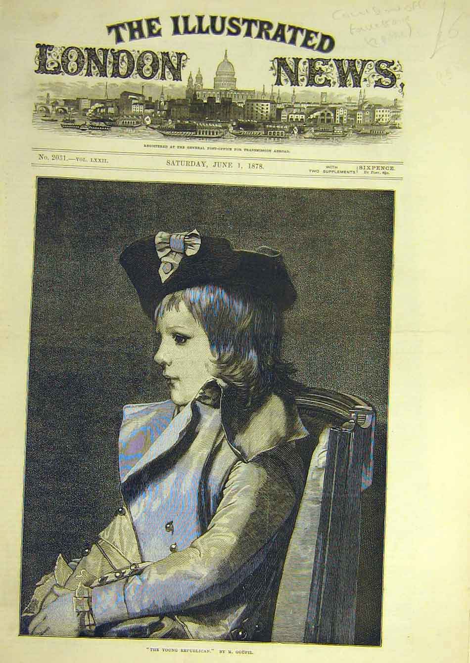 Original Old Antique Print 1878 Young-Republican Goupil Boy Portrait Art 19th