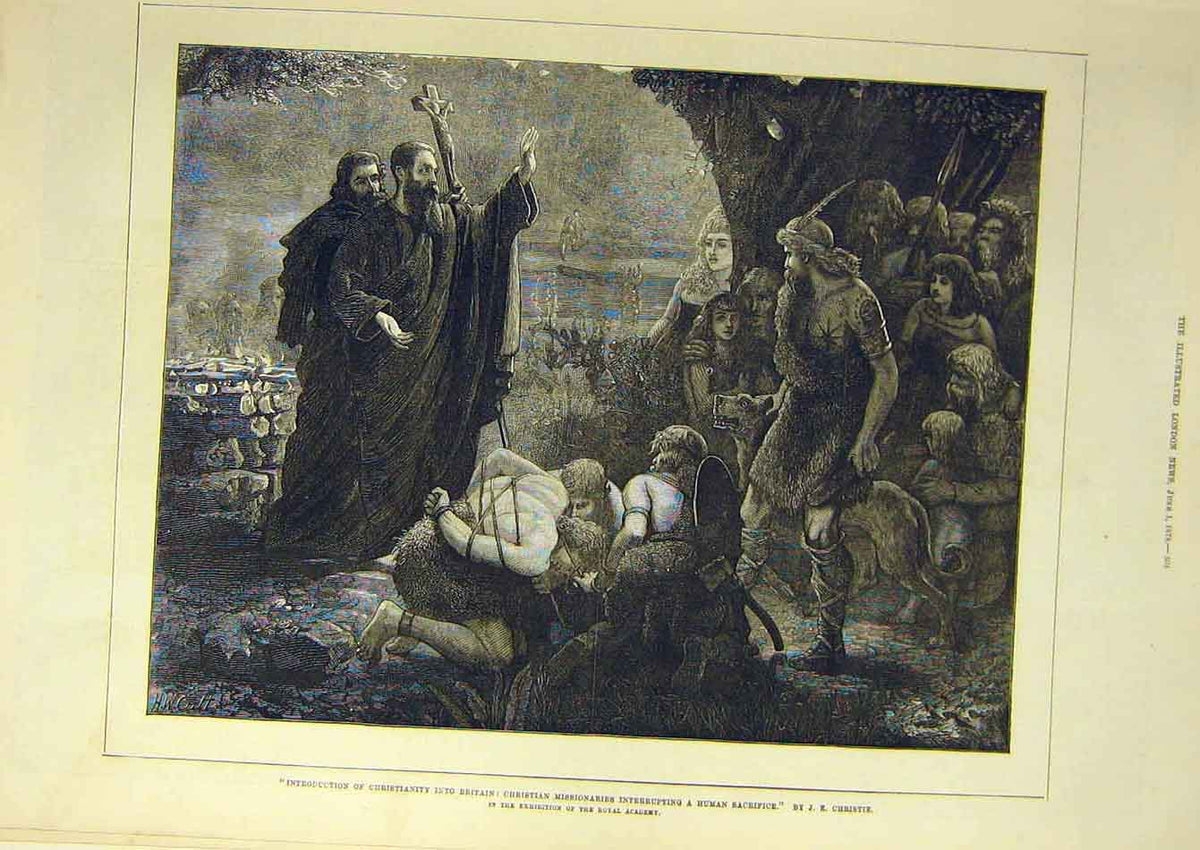 Old Antique Print 1878 Christianity Britain Missionary Sacrifice Christie 19th