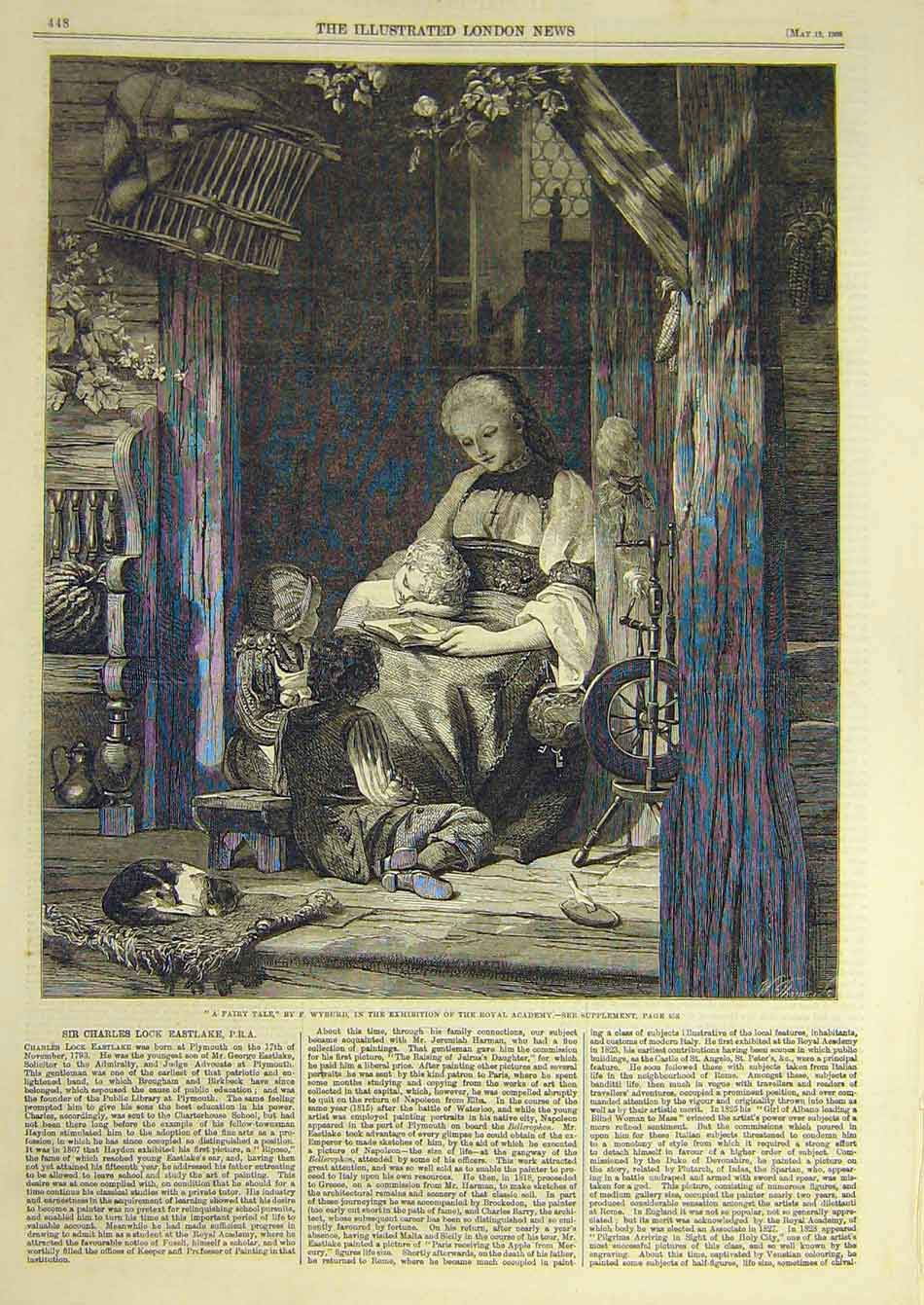 Original Old Antique Print 1860 Fairy Tale Wyburd Story Children Lady Art 19th