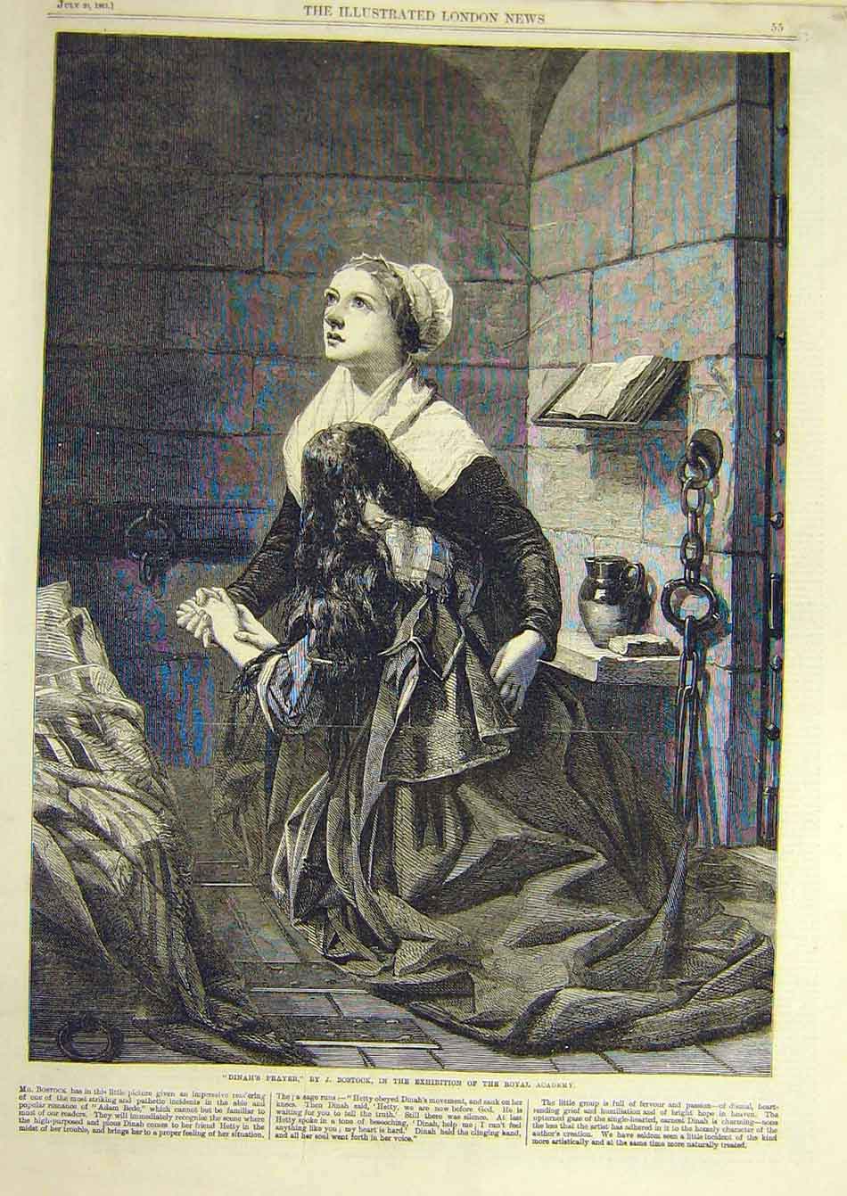 Original Old Antique Print 1861 Dinah'S Prayer Bostock Fine Art Ladies Victorian