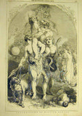 Original Old Antique Print 1847 Harvey Autumn Sketch Harvest Grapes Wheat 19th