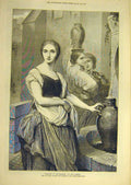Original Old Antique Print 1872 Scheffer Margaret Fountain Lady Water-Jug 19th