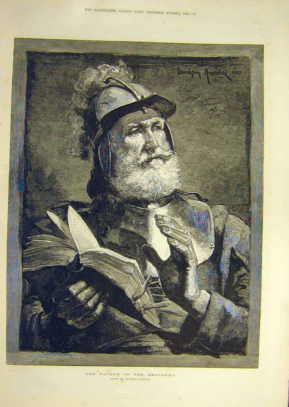 Original Old Antique Print 1883 Father-Regiment Sier Knowles Minister Victorian