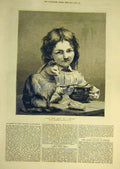 Original Old Antique Print 1876 Deux-Bon-Amis Delobbe Two-Friends Cat Child 19th