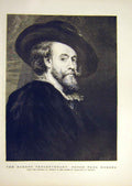 Original Old Antique Print Rubens Self-Portrait Artist Gentleman Fine Art