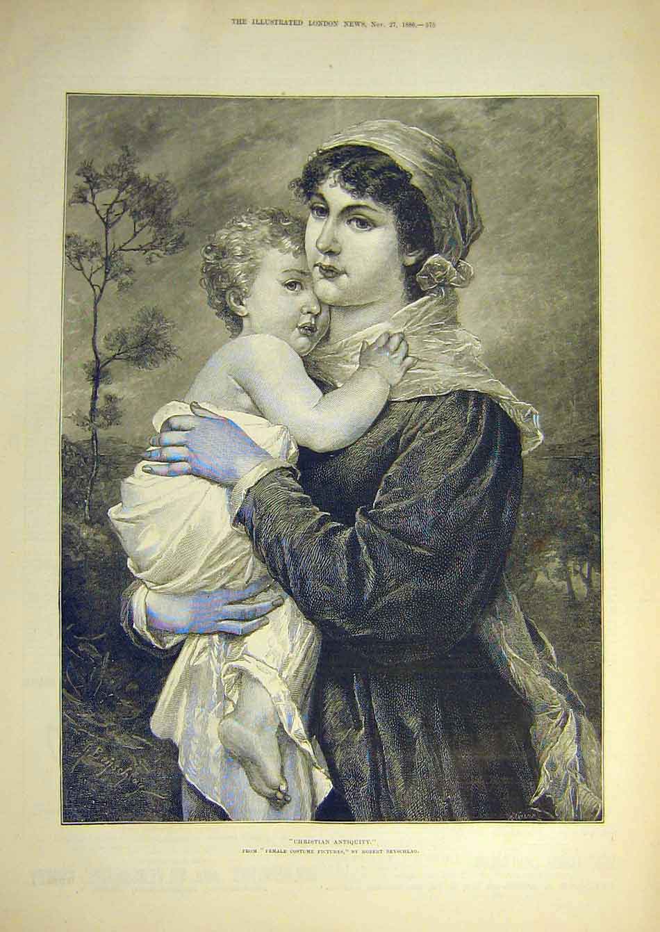 Old Antique Print 1886 Christian Antiquity Lady Costume Picture Beyschlag 19th